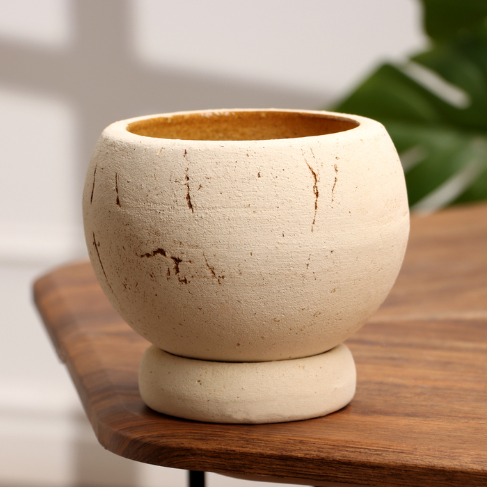 Горшок для цветов «Шар микро», керамический, с поддоном, 1.2 л, d=14 см, h=12 см, бежевый
