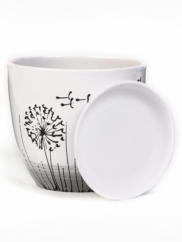 Горшок для цветов «Одуванчик», керамический, с поддоном, 2.5 л, белый