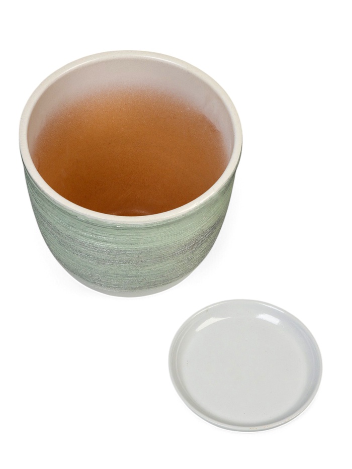 Горшок для цветов «Бабл гам» керамический, с поддоном, 5 л, белый с зелёной полосой