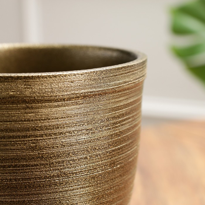 Горшок для цветов «Тёмное золото», керамический, с поддоном, 2.4 л, коричневый