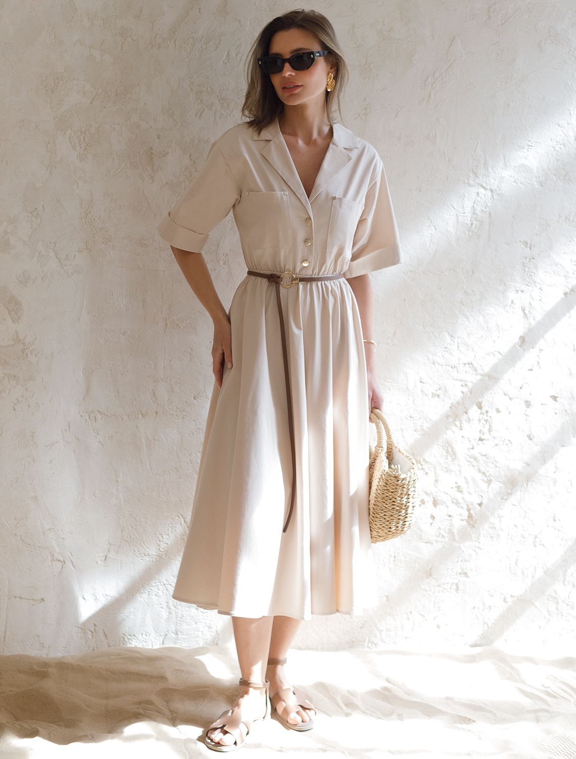 Платье в стиле сафари с отложным воротником D22.253 светло-бежевый