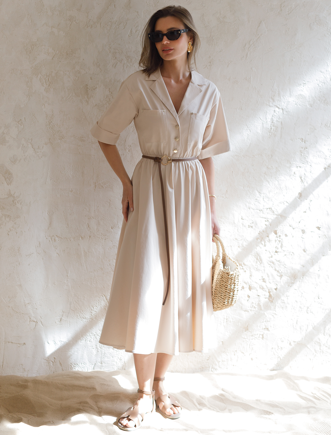 Платье в стиле сафари с отложным воротником D22.253 светло-бежевый