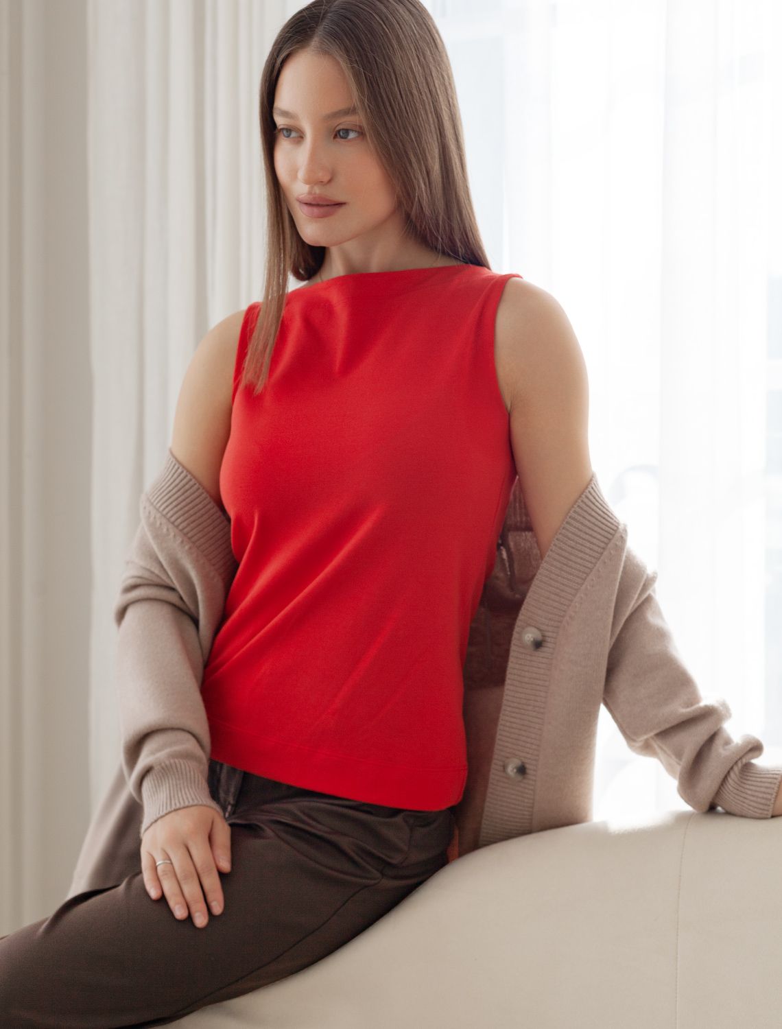 Топ из премиального хлопка с эластаном D43.201 красный