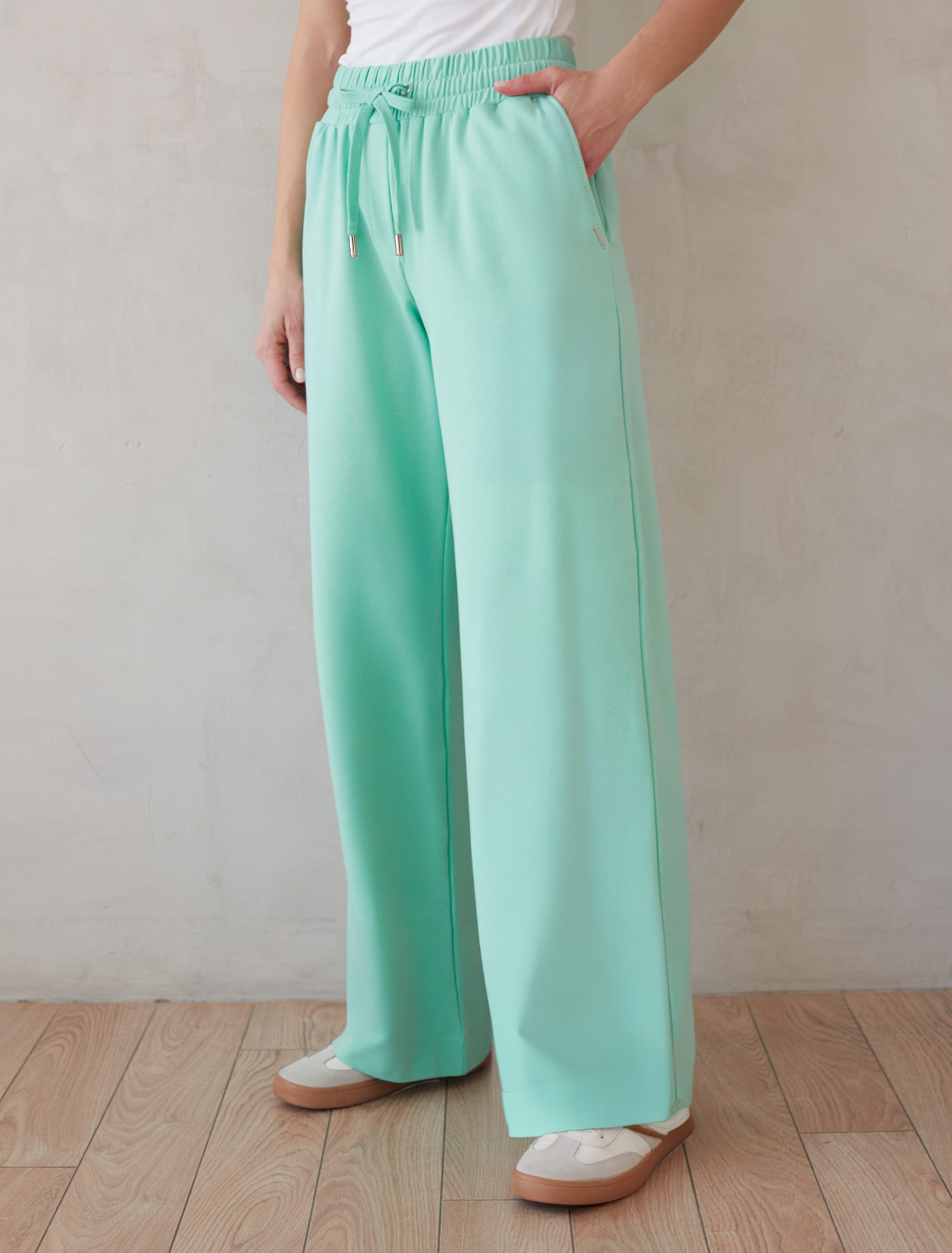 Прямые брюки из тонкого премиального футера с эластаном D44.139 мятный