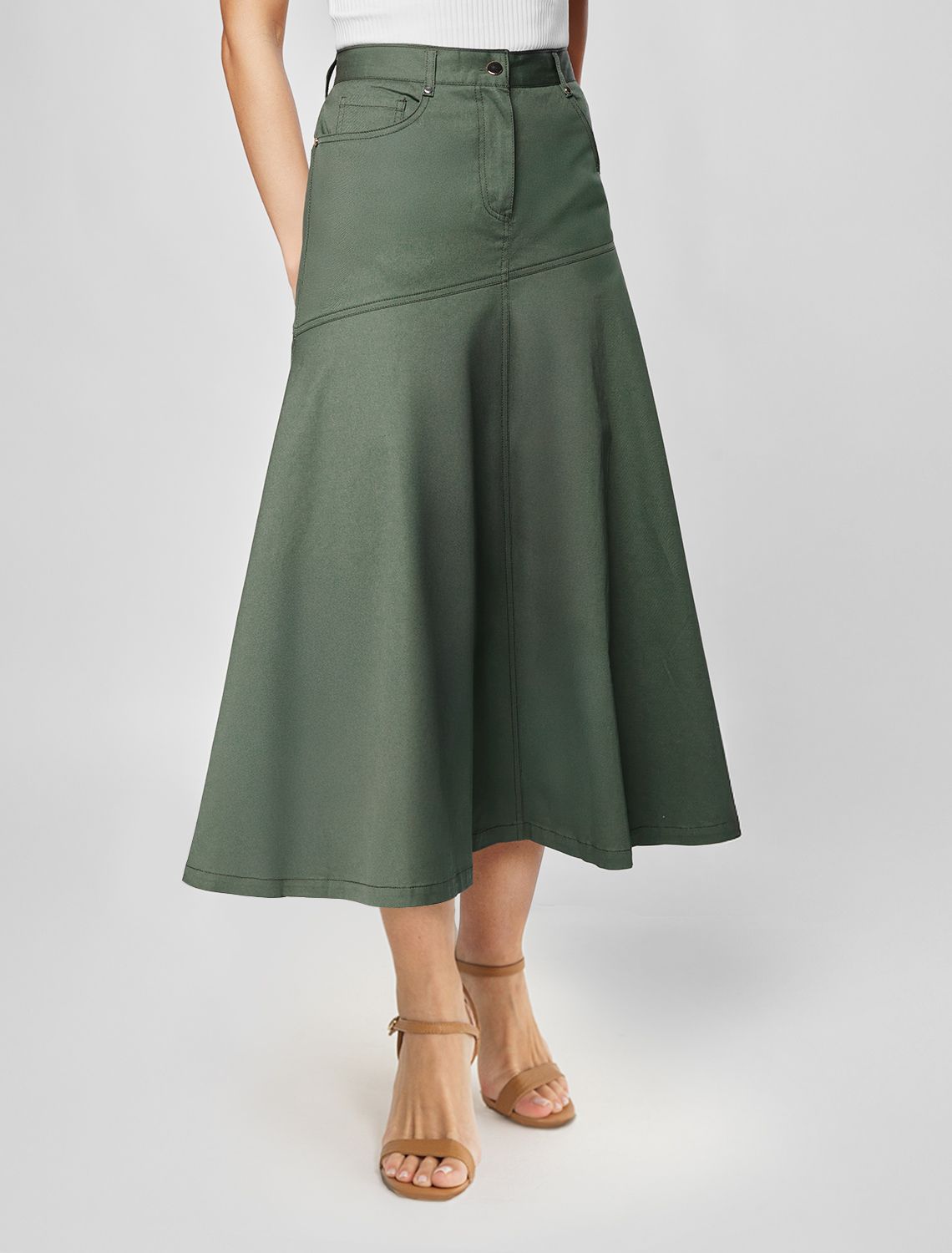 Юбка-годе из хлопка D26.198 темно-оливковый