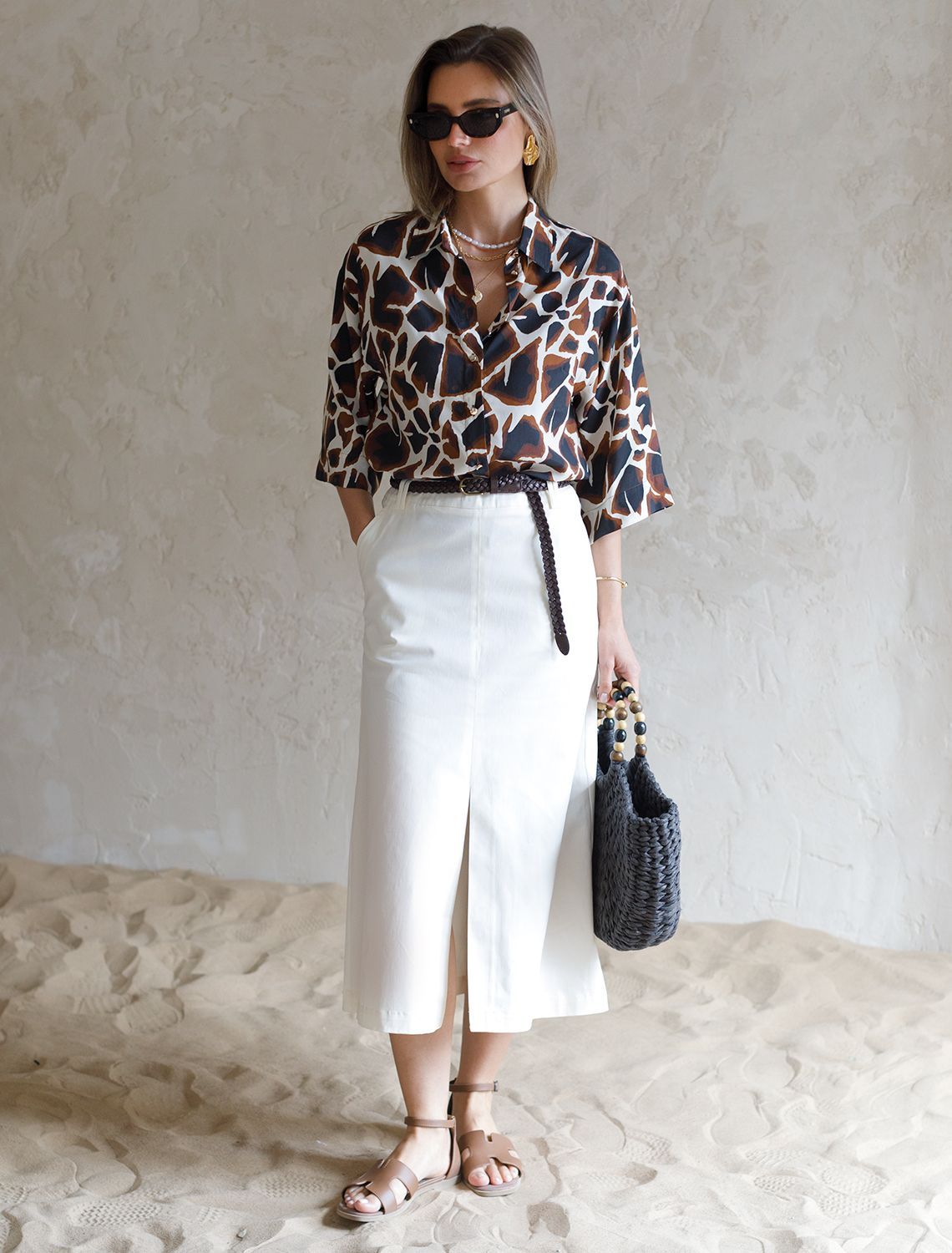 Юбка-миди из хлопка с разрезом D26.182 белый