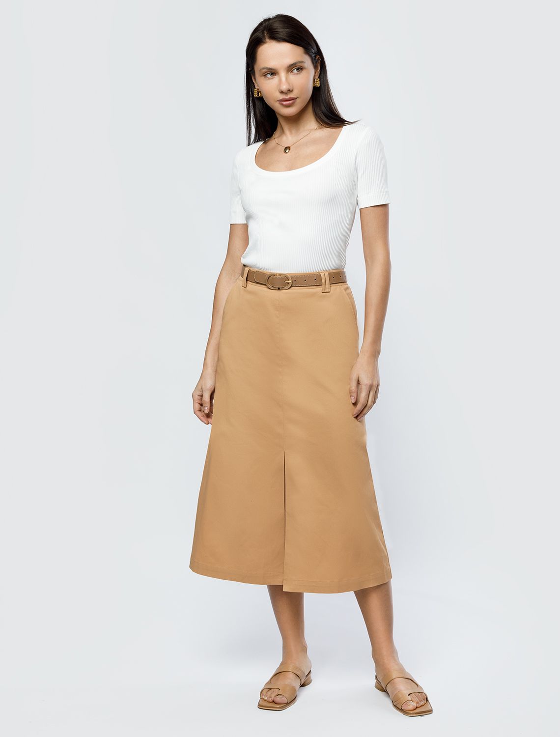 Юбка-миди из хлопка с разрезом D26.182 темно-бежевый