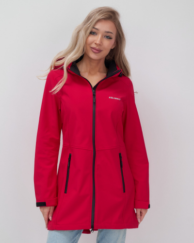 Парка спортивная женская с капюшоном softshell красного цвета 9568Kr
