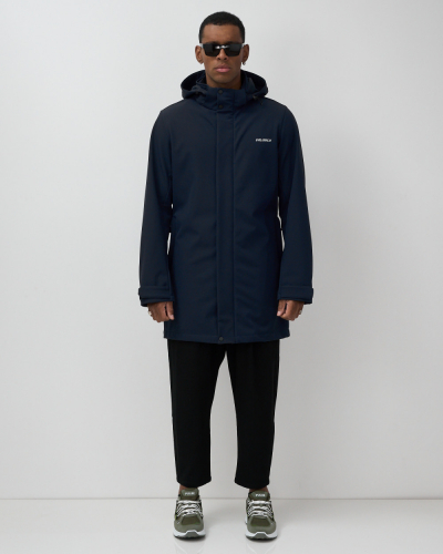 Парка спортивная мужская с капюшоном softshell темно-синего цвета 9565TS
