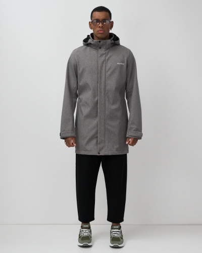 Парка спортивная мужская с капюшоном softshell серого цвета 9565Sr