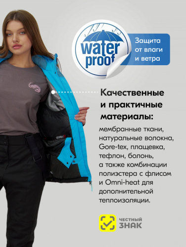 Горнолыжный костюм женский зимний синего цвета 0707S