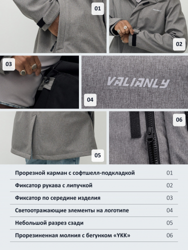 Парка спортивная мужская с капюшоном softshell серого цвета 9565Sr