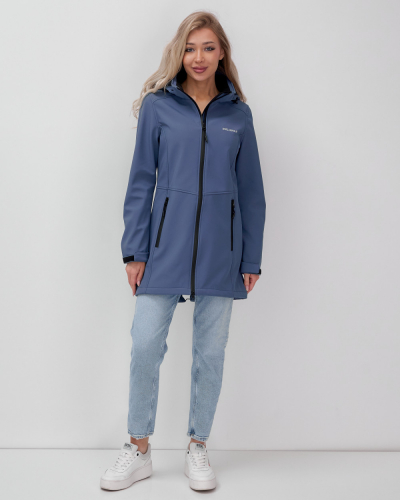 Парка спортивная женская с капюшоном softshell синего цвета 9568S