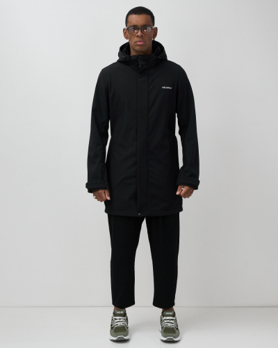 Парка спортивная мужская с капюшоном softshell черного цвета 9565Ch