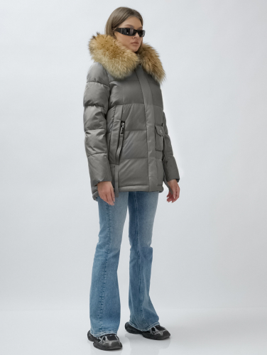 Куртка женская зимняя с мехом енот премиум класса серого цвета 3215Sr