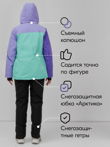 Горнолыжный костюм женский зимний бирюзового цвета 016Br
