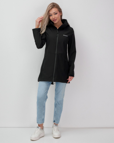 Парка спортивная женская с капюшоном softshell черного цвета 9568Ch