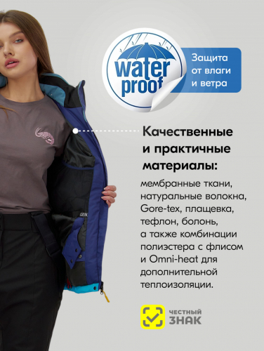 Горнолыжный костюм женский зимний синего цвета 07081S