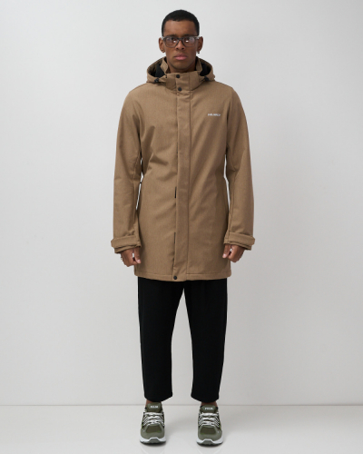 Парка спортивная мужская с капюшоном softshell бежевого цвета 9565B