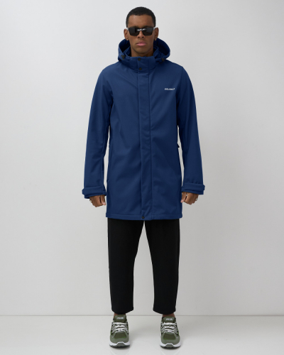 Парка спортивная мужская с капюшоном softshell синего цвета 9565S