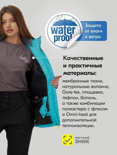 Горнолыжный костюм женский зимний большого размера бирюзового цвета 07093Br