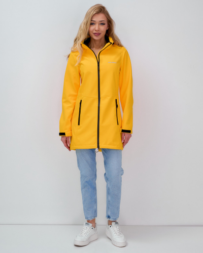 Парка спортивная женская с капюшоном softshell желтого цвета 9568J