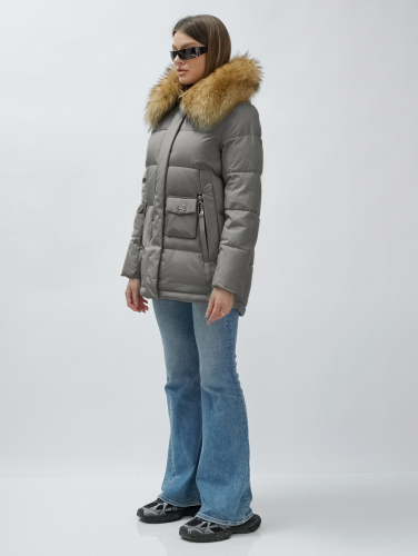 Куртка женская зимняя с мехом енот премиум класса серого цвета 3215Sr
