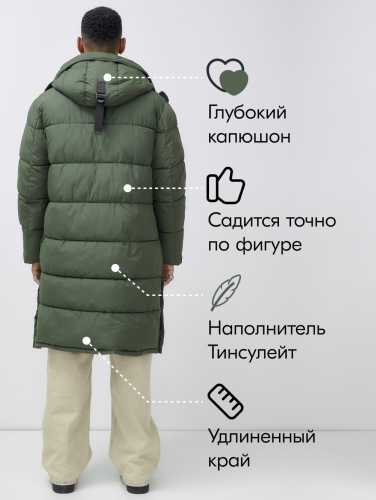 Парка MTFORCE мужская зимняя модная удлиненная спортивная цвета хаки 2416_1Kh