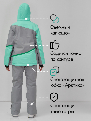 Горнолыжный костюм женский зимний бирюзового цвета 0709_1Br