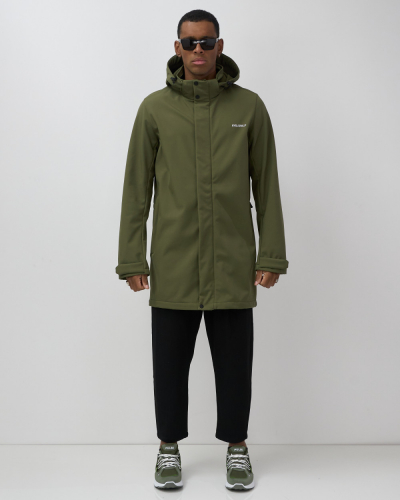 Парка спортивная мужская с капюшоном softshell цвета хаки 9565Kh