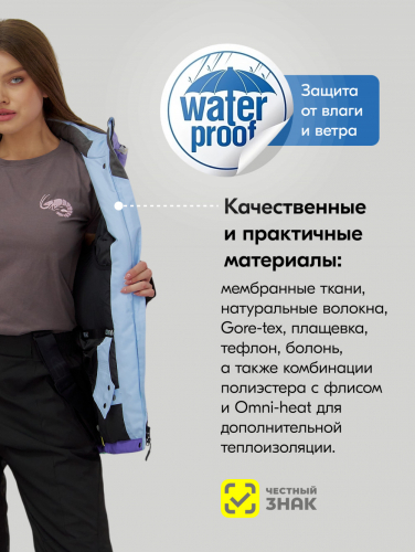 Горнолыжный костюм женский зимний бирюзового цвета 016Br