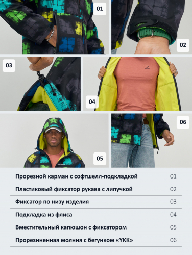 Ветровка спортивная мужская с капюшоном softshell желтого цвета 9563J