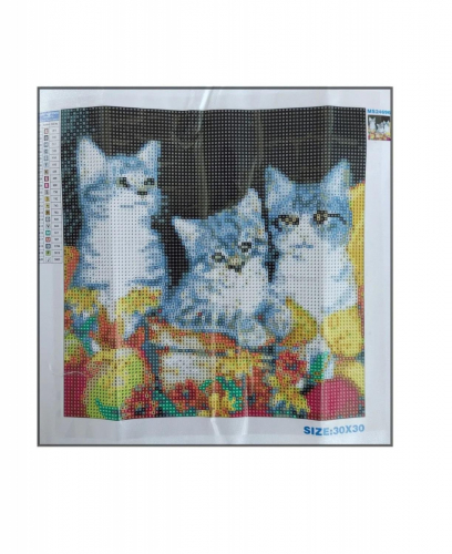 Алмазная мозаика картина стразами Три котёнка, 30х30 см