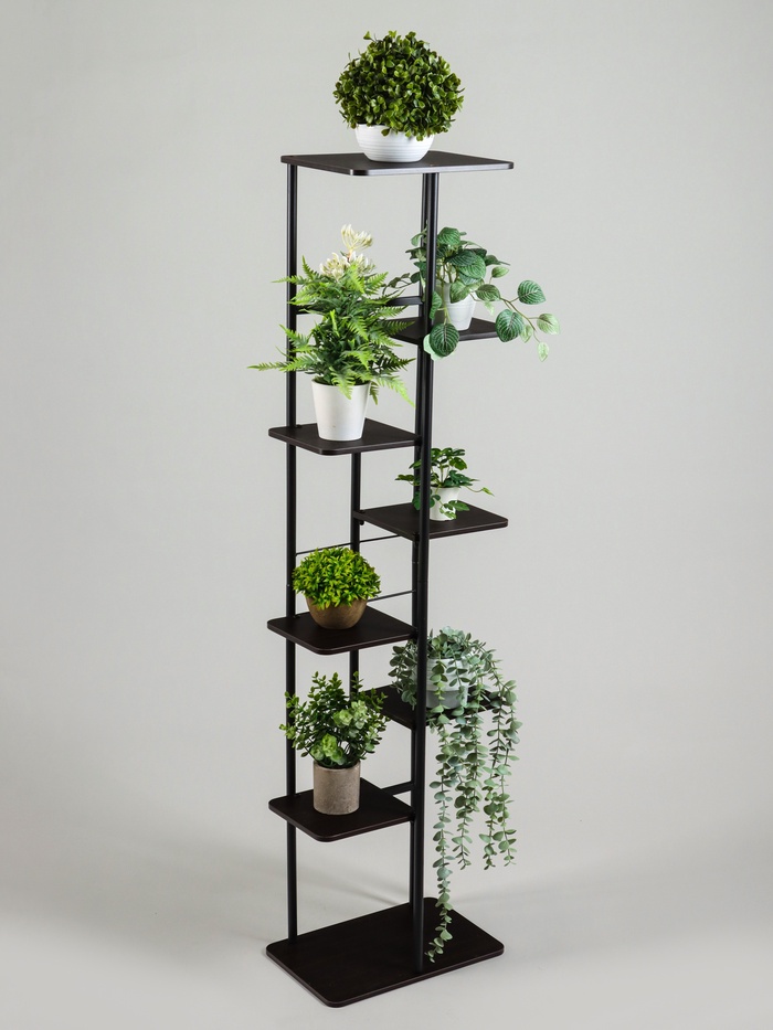 Подставка для цветов Greengo, 8 полок, 36×23×136 см, напольная, каркас металл, полки МДФ, чёрная