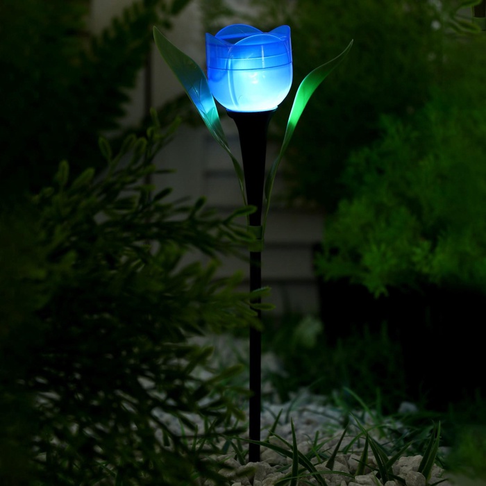 Садовый светильник на солнечной батарее «Тюльпан синий», 5×29×4 см, 1 LED, свечение белое