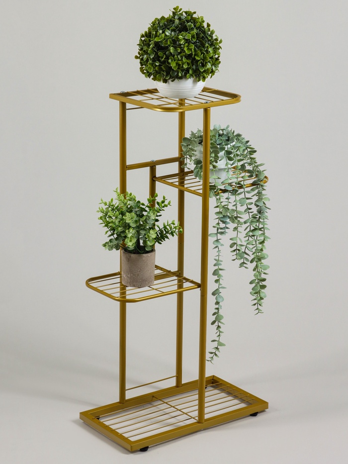 Подставка для цветов Greengo, 4 полки, 43×22×82 см, напольная, металл, цвет золотой