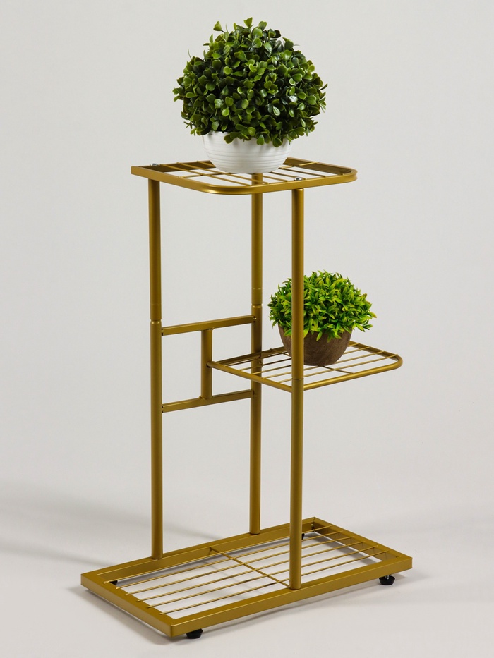 Подставка для цветов Greengo, 3 полки, 43×22×57 см, напольная, металл, цвет золотой