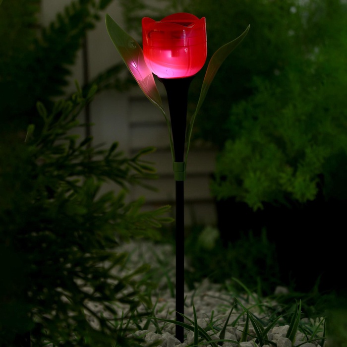 Садовый светильник на солнечной батарее «Тюльпан красный», 5×29×5 см, 1 LED, свечение белое