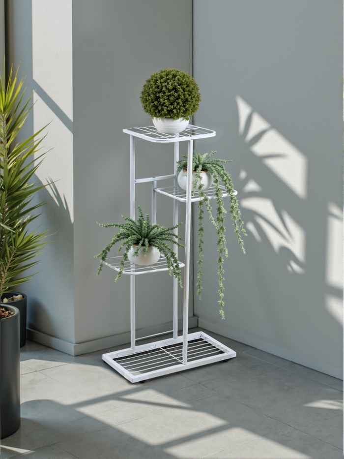 Подставка для цветов Greengo, 4 полки, 43×22×82 см, напольная, металл, белая