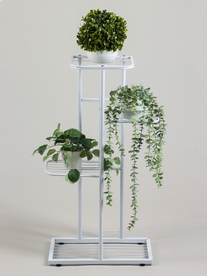 Подставка для цветов Greengo, 4 полки, 43×22×82 см, напольная, металл, белая