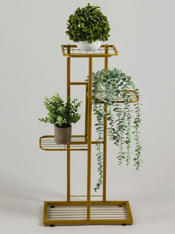 Подставка для цветов Greengo, 4 полки, 43×22×82 см, напольная, металл, цвет золотой