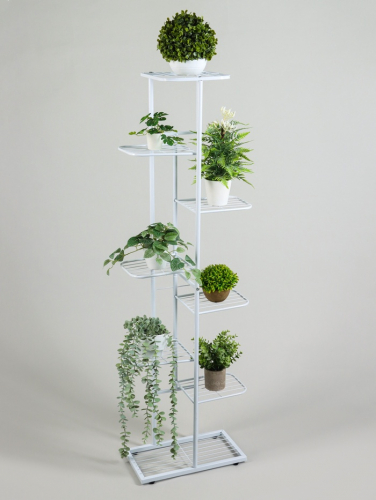 Подставка для цветов Greengo, 8 полок, 43×22×141 см, напольная, металл, белая