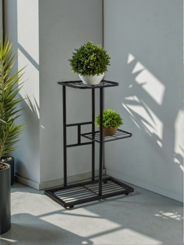 Подставка для цветов Greengo, 3 полки, 43×22×57 см, напольная, металл, чёрная
