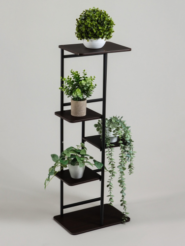 Подставка для цветов Greengo, 5 полок, 36×23×94 см, напольная, каркас металл, полки МДФ, чёрная