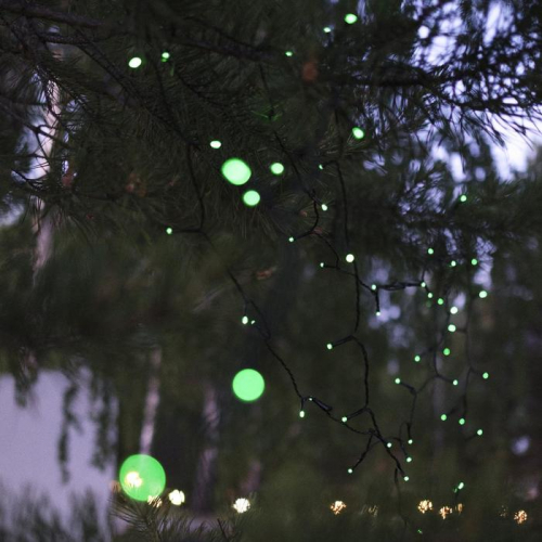Гирлянда «Нить», 10 м, уличная, IP44, 100 LED, 2 режима, солнечная батарея, тёмная нить, свечение зелёное