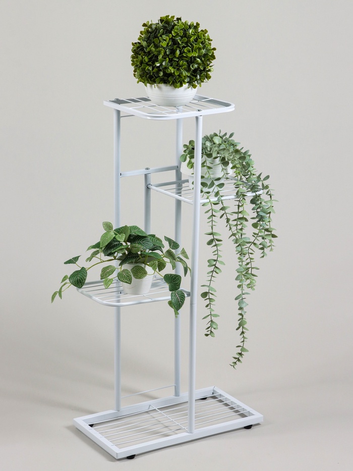 Подставка для цветов Greengo, 4 полки, 43×22×82 см, напольная, металл, белая