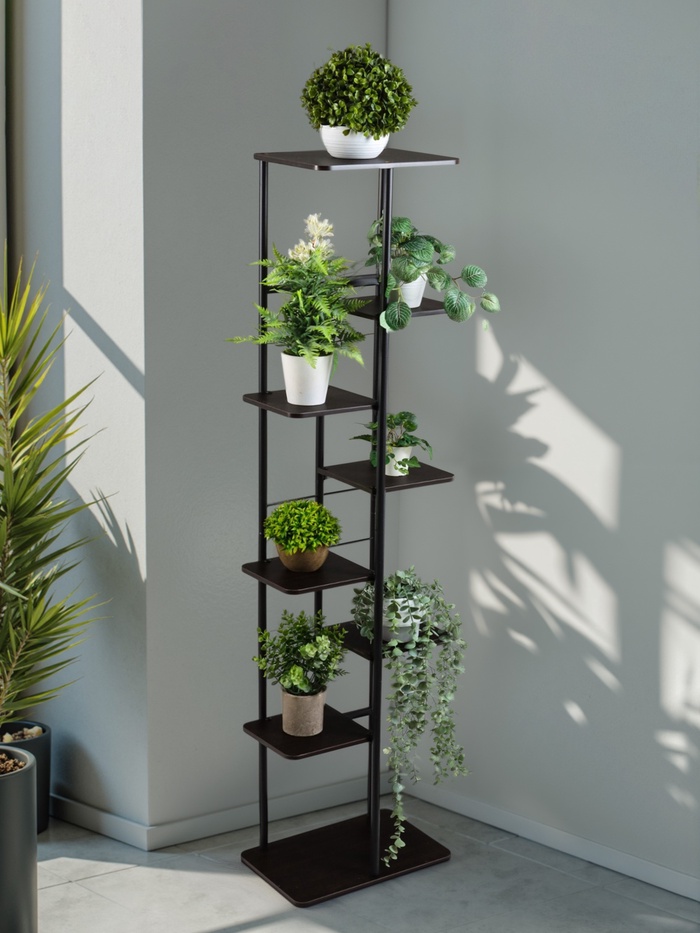 Подставка для цветов Greengo, 8 полок, 36×23×136 см, напольная, каркас металл, полки МДФ, чёрная