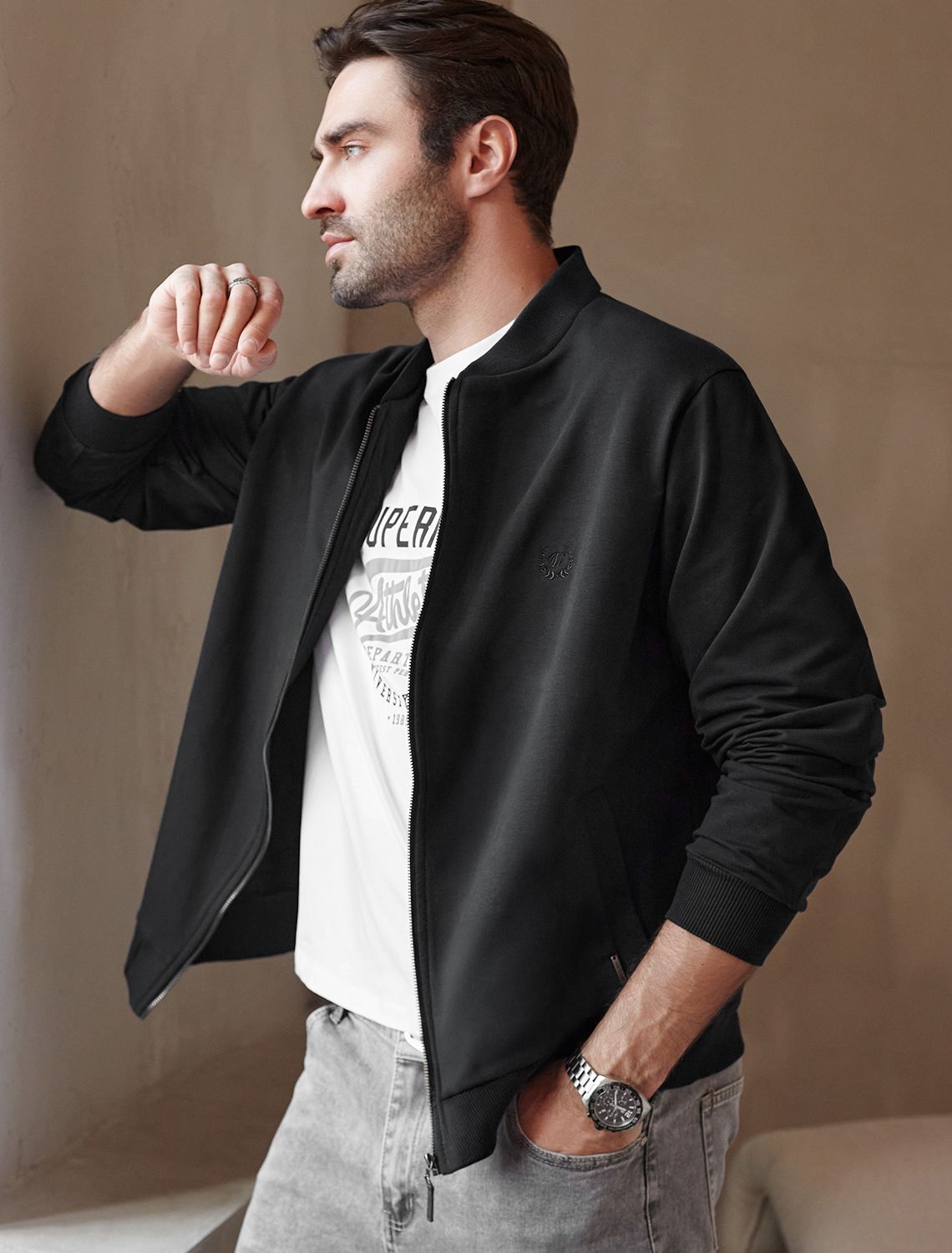 Бомбер из тонкого премиального футера с эластаном