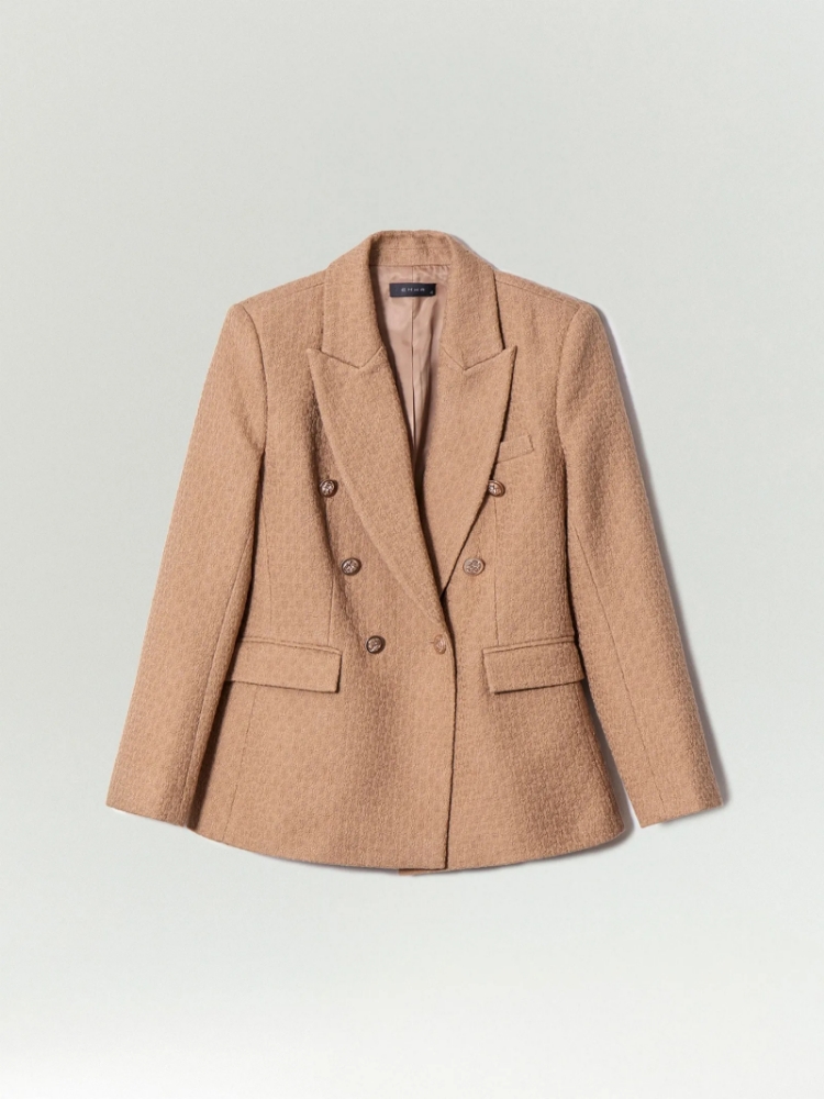 Двубортный жакет из твида ,
78% хлопок, 21% вискоза, 1% эластан ,