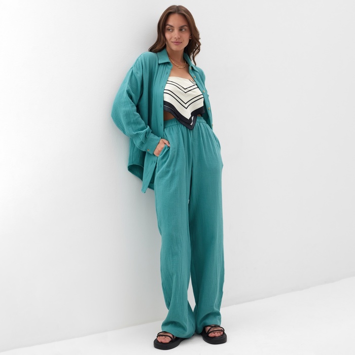 Брюки женские, свободного кроя MIST Muslin размер XS, цв. бирюзовый